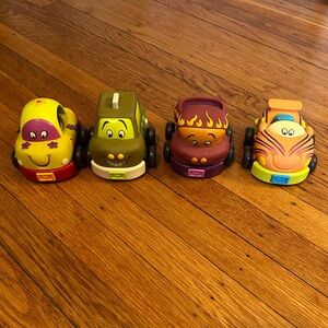 Battat Just B You Soft Cars Pull Back And Go Lot of 4 Race Car Taxi Toddler